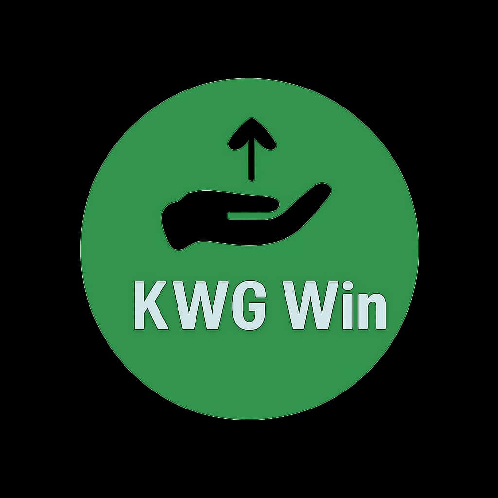 A badge representing the KWG Win promotional benefits guide.